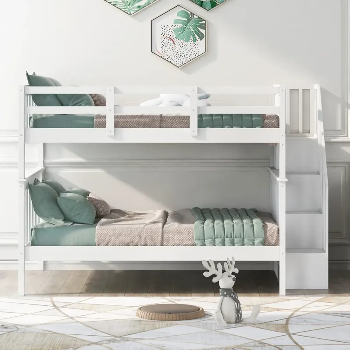 Modern Storage Bunk Bed with Open Shelves