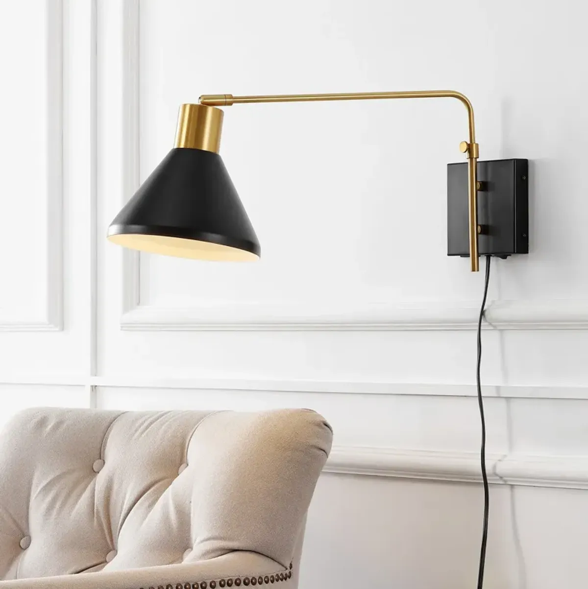 Max Swing Arm Modern Midcentury Iron USB Charging Port LED Sconce