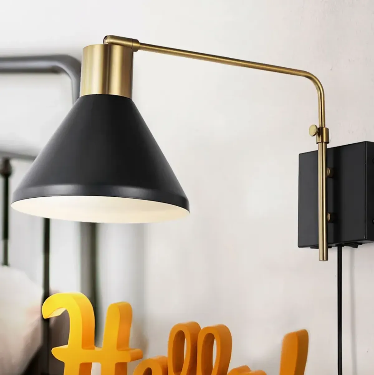 Max Swing Arm Modern Midcentury Iron USB Charging Port LED Sconce