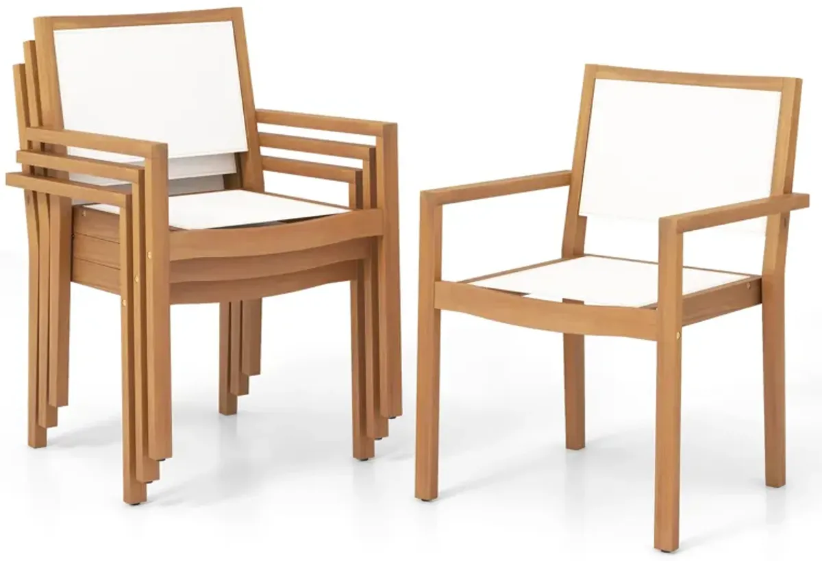 Stackable Outdoor Dining Chair Set of 2 with Acacia Wood Frame