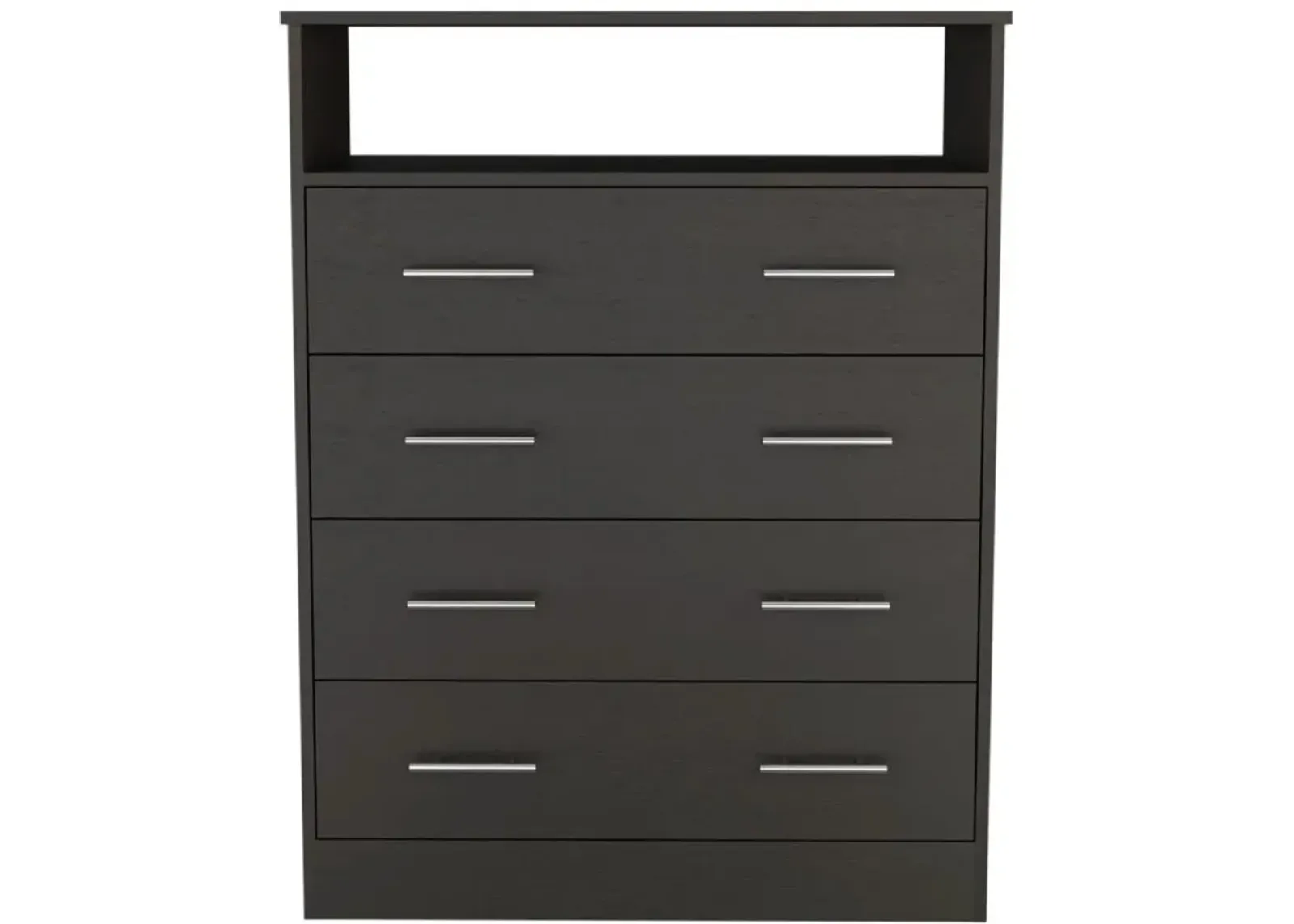 DEPOT E-SHOP Serbian Four Drawer Dresser, Countertop, One Open Shelf, Four Drawers-Black, For Bedroom