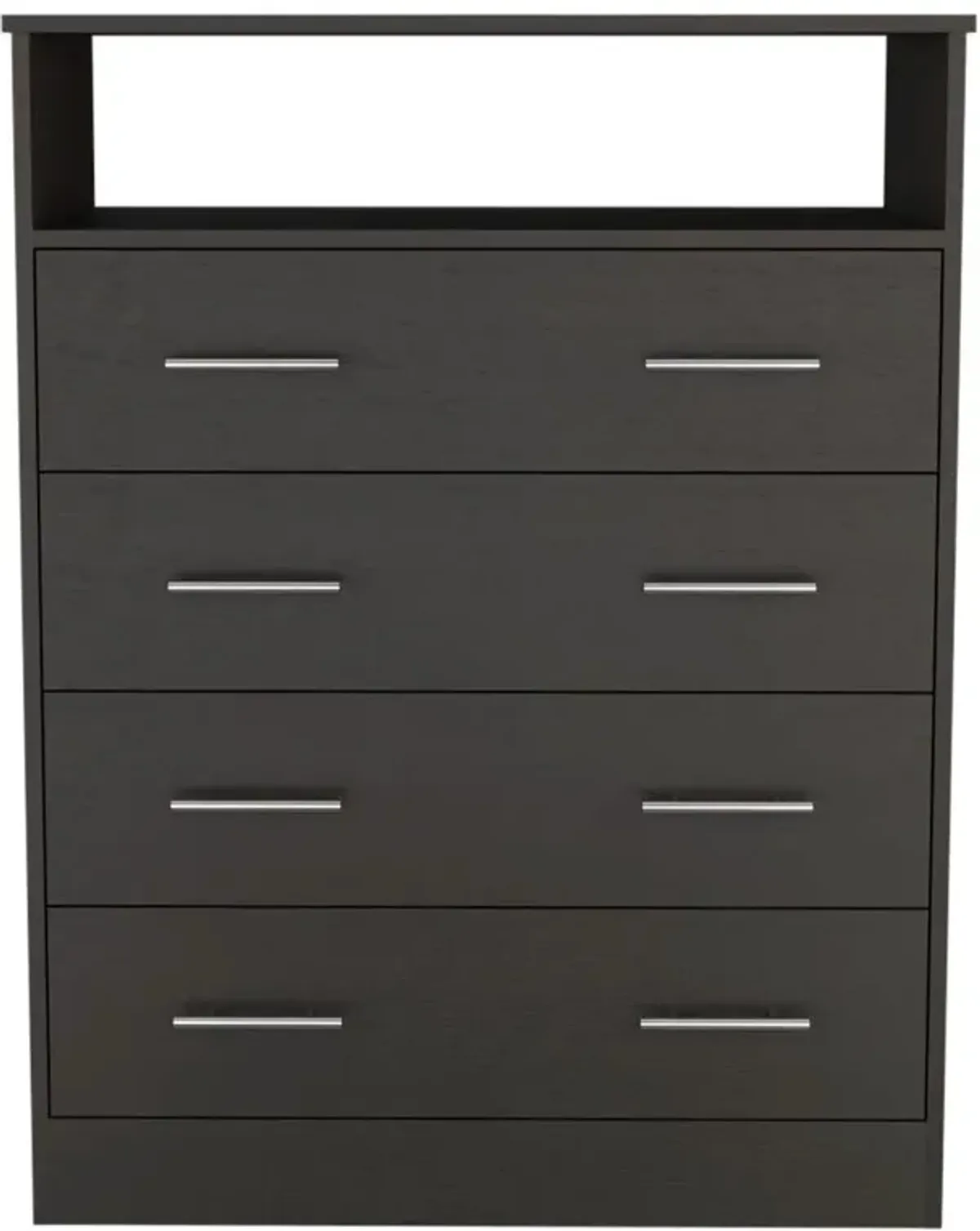 DEPOT E-SHOP Serbian Four Drawer Dresser, Countertop, One Open Shelf, Four Drawers-Black, For Bedroom