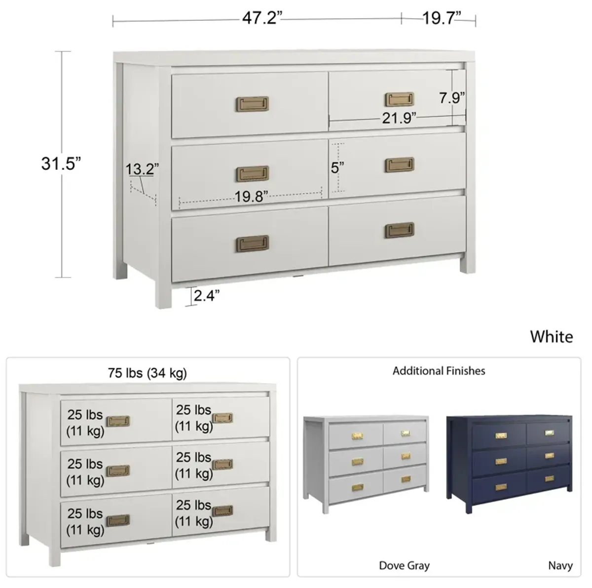 Little Seeds Monarch Hill Haven 6 Drawer White Kids' Dresser