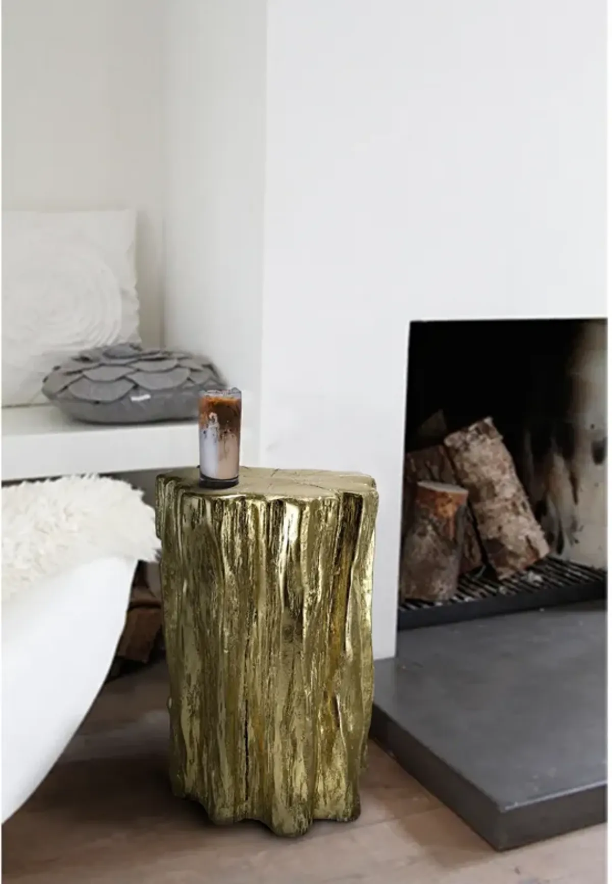 Well Designed Nature Inspired Tree Trunk Stool, Gold-Benzara