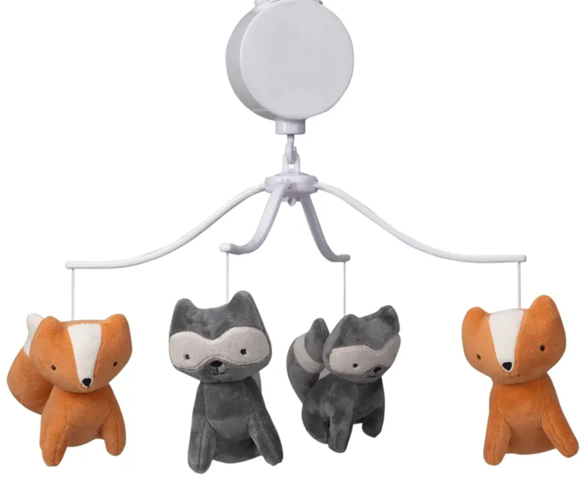 Bedtime Originals Acorn Gray/Orange Fox and Raccoon Musical Baby Crib Mobile