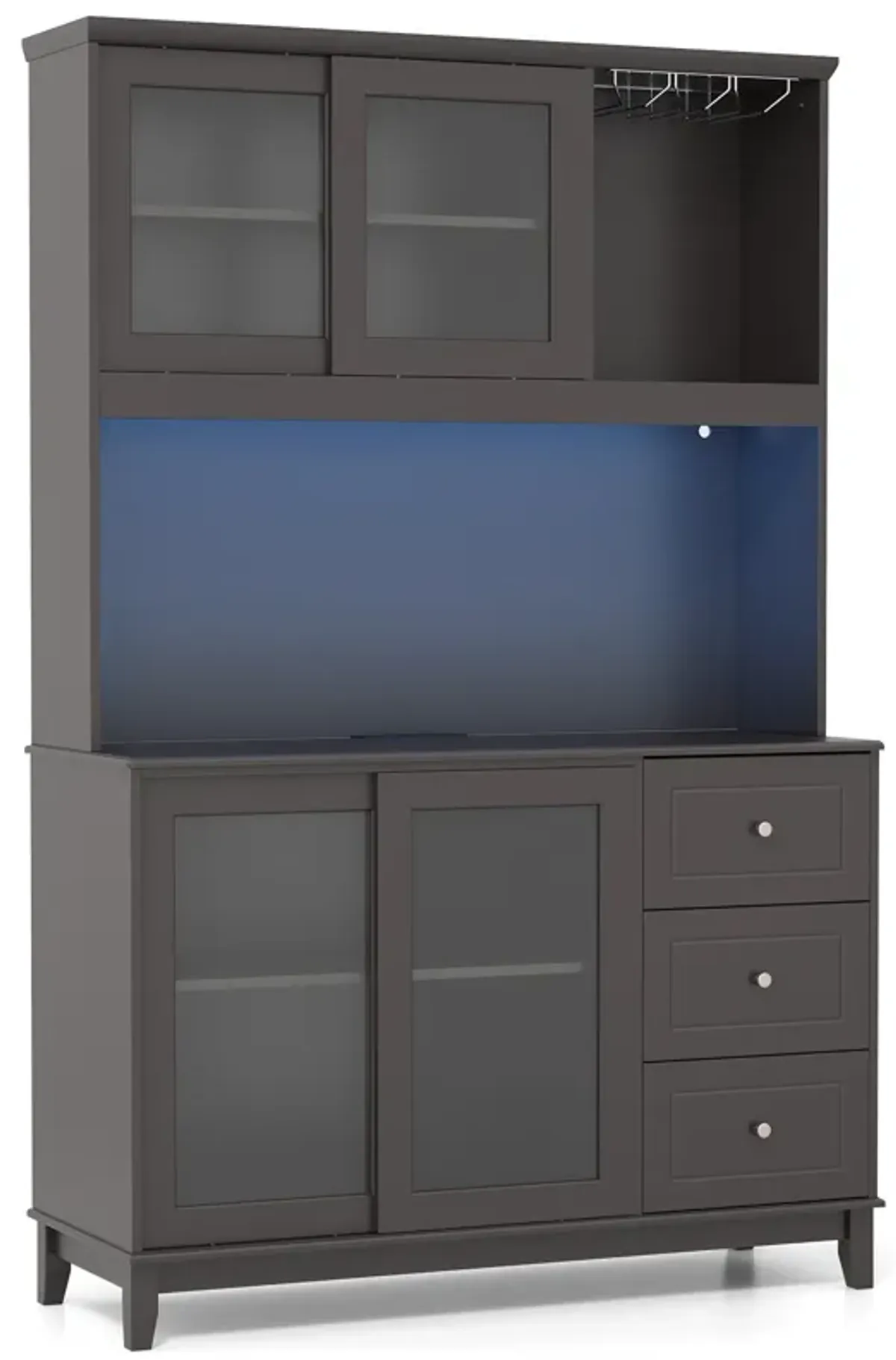 Kitchen Pantry Storage Cabinet Kitchen Hutch with LED lights and Power Outlet