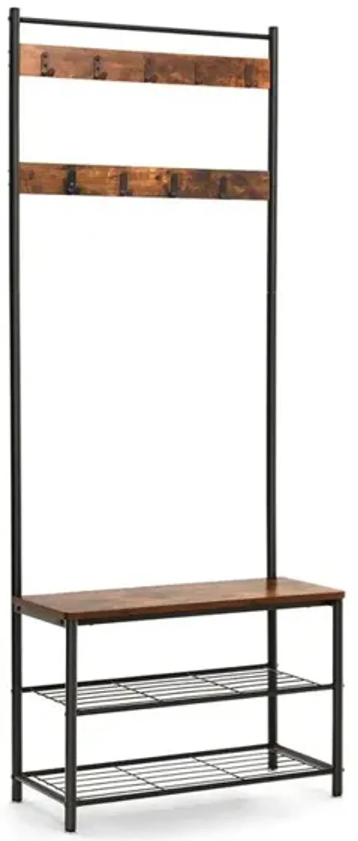 Coat Rack and Shoe Bench with Storage Shelf and Metal Frame