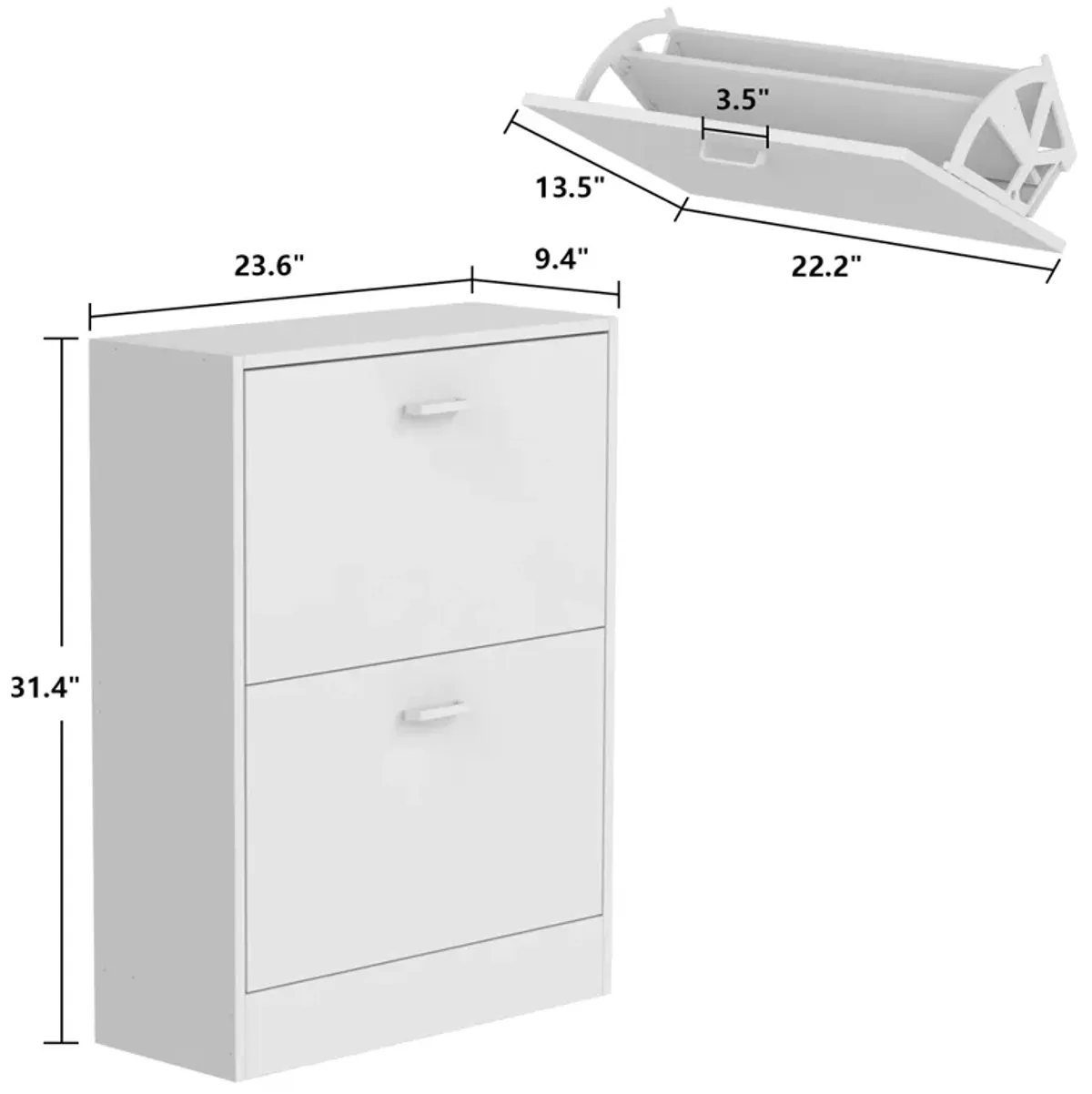 23.6 in. W x 31.4 in. H 12-Pair Black Wood 2-Drawer Shoe Storage Cabinet with Foldable Compartments