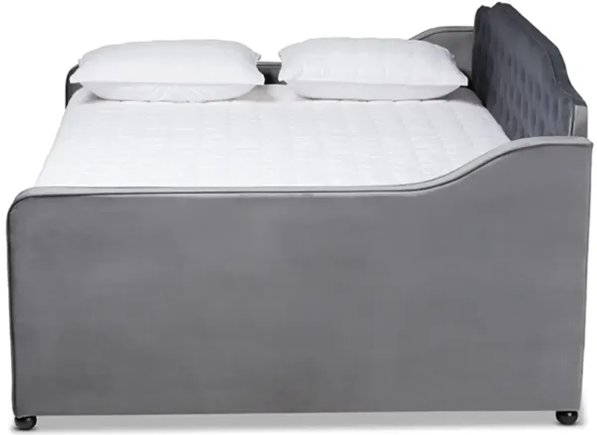 Baxton Studio Freda Transitional and Contemporary Grey Velvet Fabric Upholstered and Button Tufted Full Size Daybed