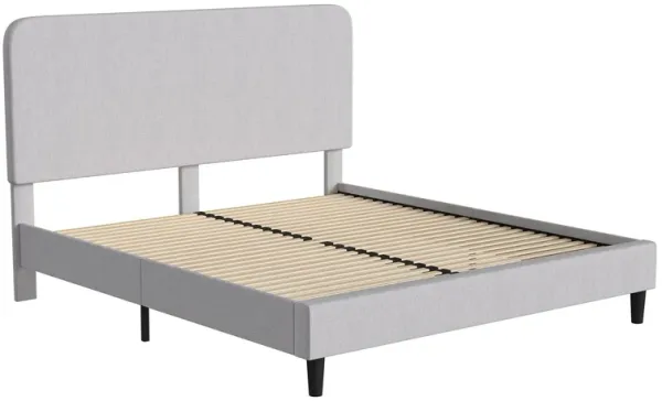 Flash Furniture Addison Platform Bed - Light Grey Fabric Upholstery - King - Headboard with Rounded Edges - Wood Slat Support - No Box Spring or Foundation Needed