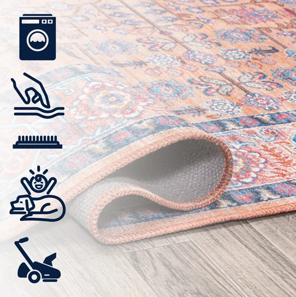 Kemer All-Over Persian Machine-Washable Area Rug