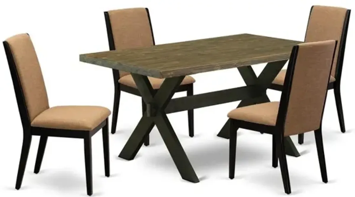 East West Furniture 5-Piece Beautiful kitchen table set a Great Distressed Jacobean Kitchen Rectangular Table Top and 4 Stunning Linen Fabric Dining Room Chairs with Stylish Chair Back, Wi