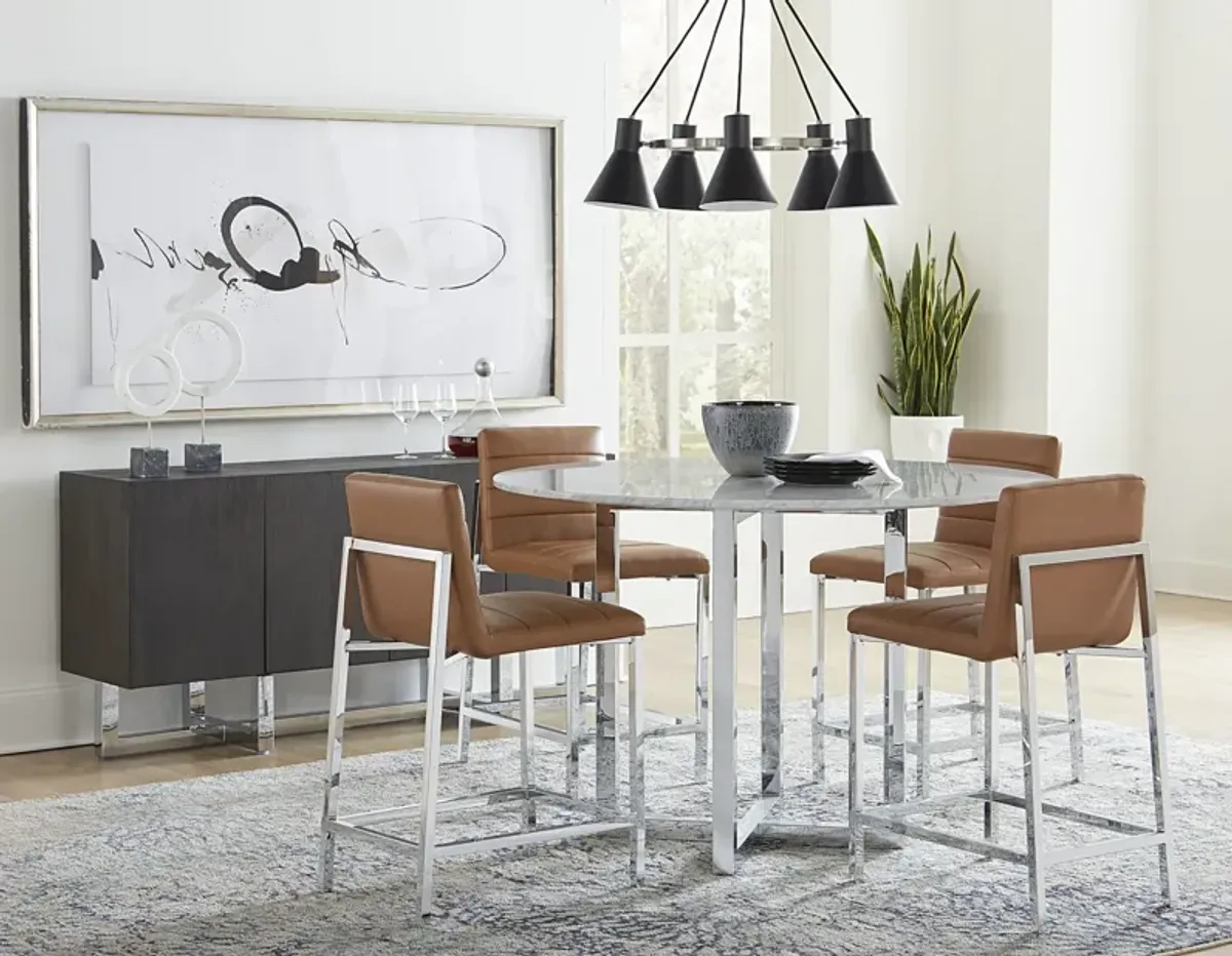 Amalfi Metal Back Counter Stool in Cognac Leather - Set of 2