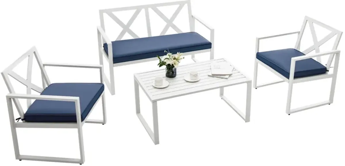 4 Pieces Outdoor Conversation Set with Sturdy Steel Frame