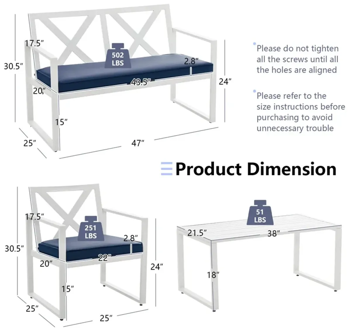 4 Pieces Outdoor Conversation Set with Sturdy Steel Frame