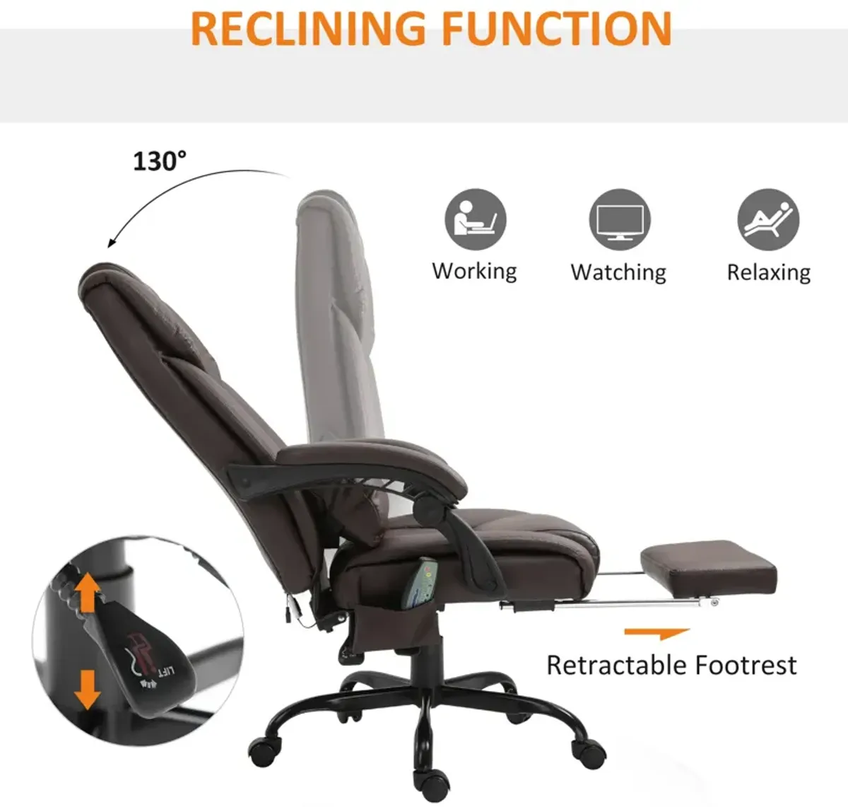 Brown Executive Relaxation: PU Leather Massage Chair with Vibration