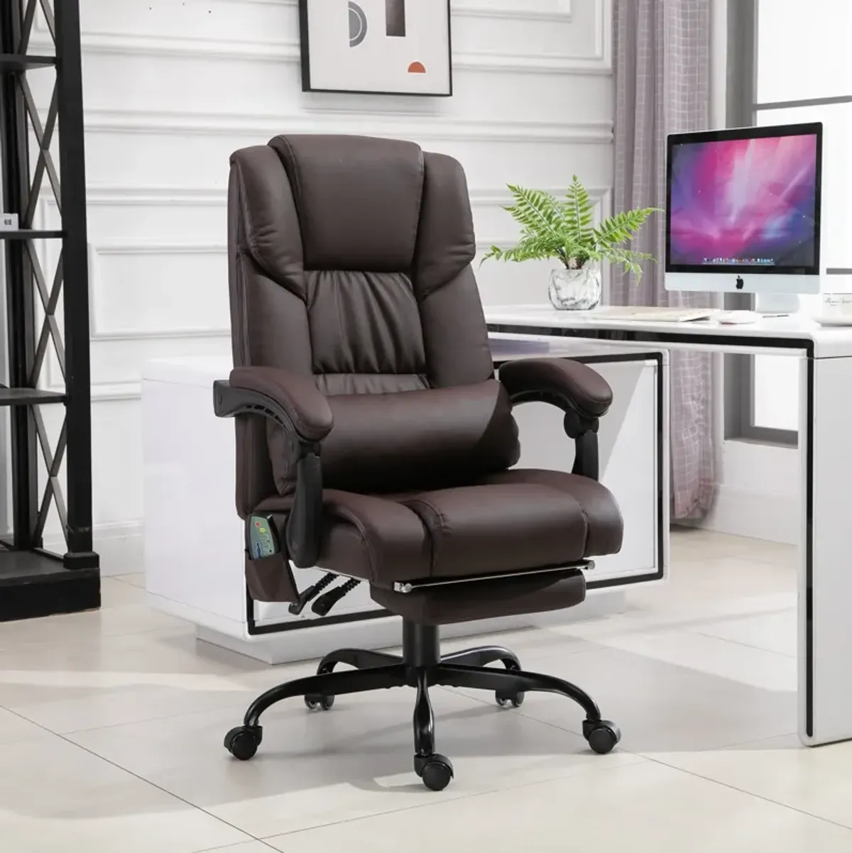 Brown Executive Relaxation: PU Leather Massage Chair with Vibration