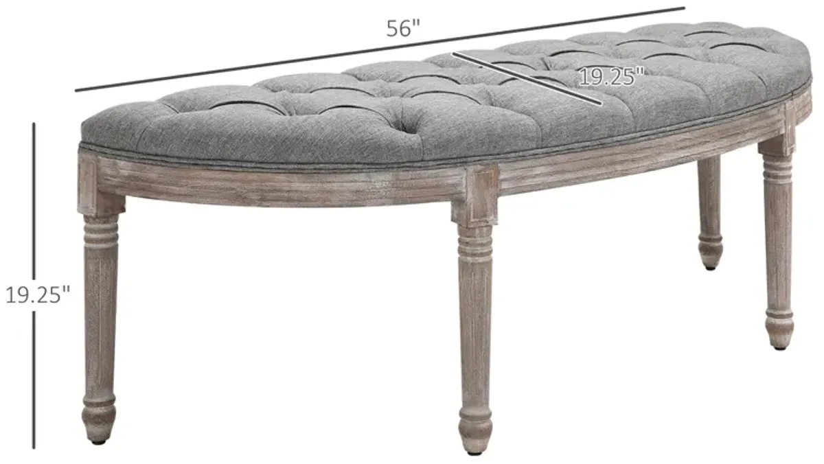 Grey Linen Lounger: Tufted Half Circle Bench with Linen-Touch Fabric