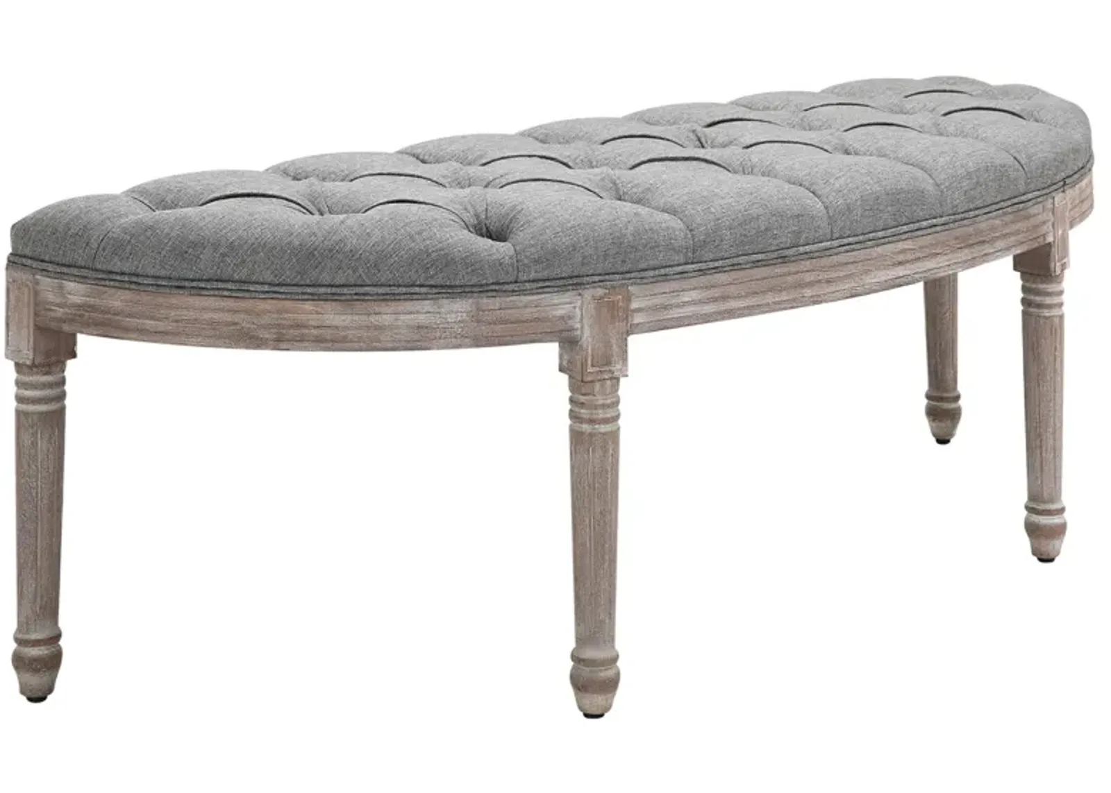 Grey Linen Lounger: Tufted Half Circle Bench with Linen-Touch Fabric