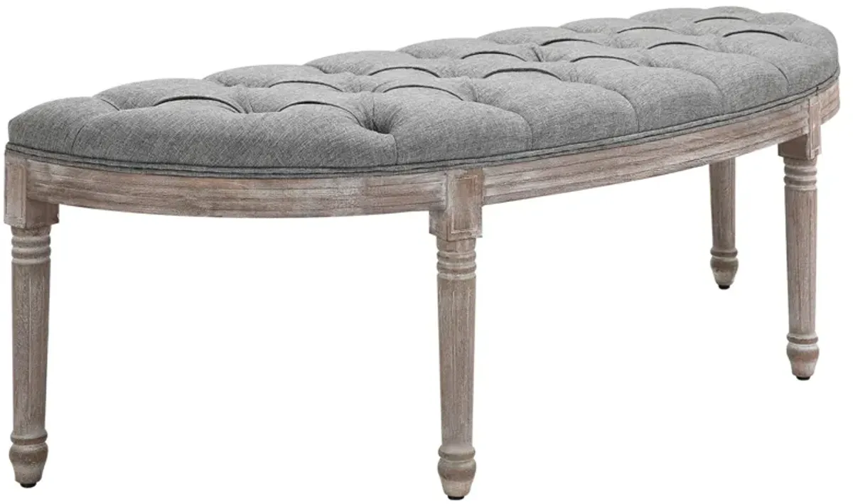 Grey Linen Lounger: Tufted Half Circle Bench with Linen-Touch Fabric