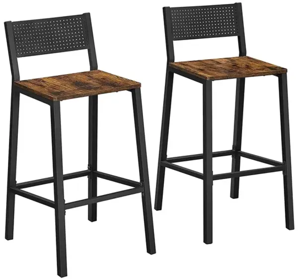Hivvago Set of 2 Industrial Bar Stools with Backrest