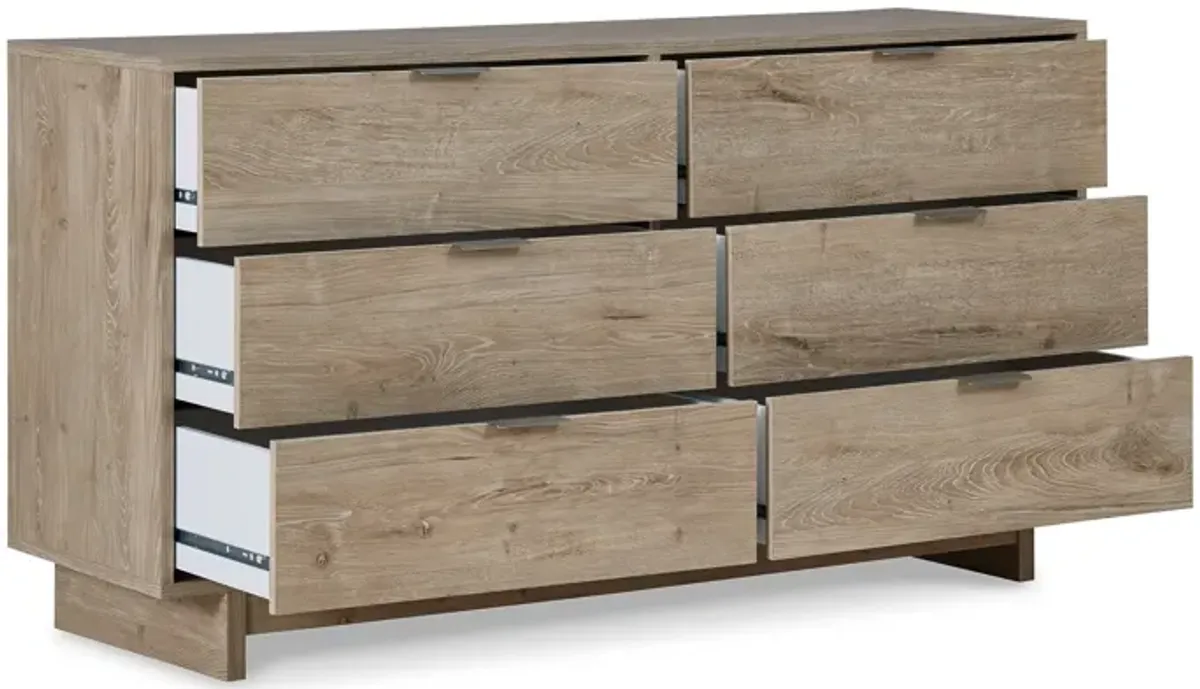 Fervor 59 Inch Dresser, 6 Drawers, Brown Wood Frame, Brushed Nickel Handles-Benzara