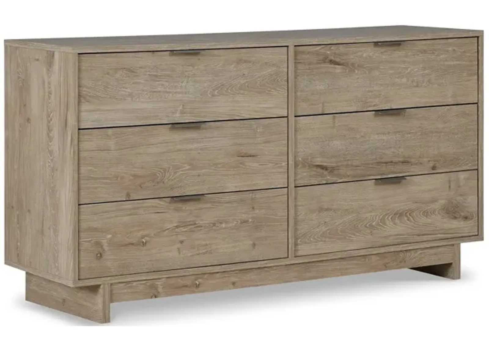 Fervor 59 Inch Dresser, 6 Drawers, Brown Wood Frame, Brushed Nickel Handles-Benzara