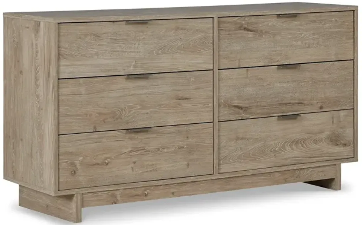 Fervor 59 Inch Dresser, 6 Drawers, Brown Wood Frame, Brushed Nickel Handles-Benzara