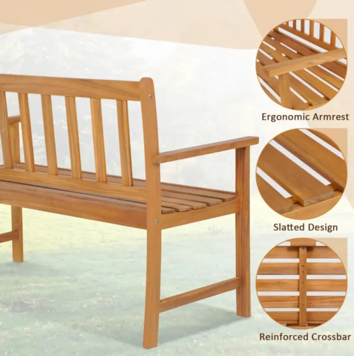 Hivvago 2-Person Outdoor Acacia Wood Bench with Backrest