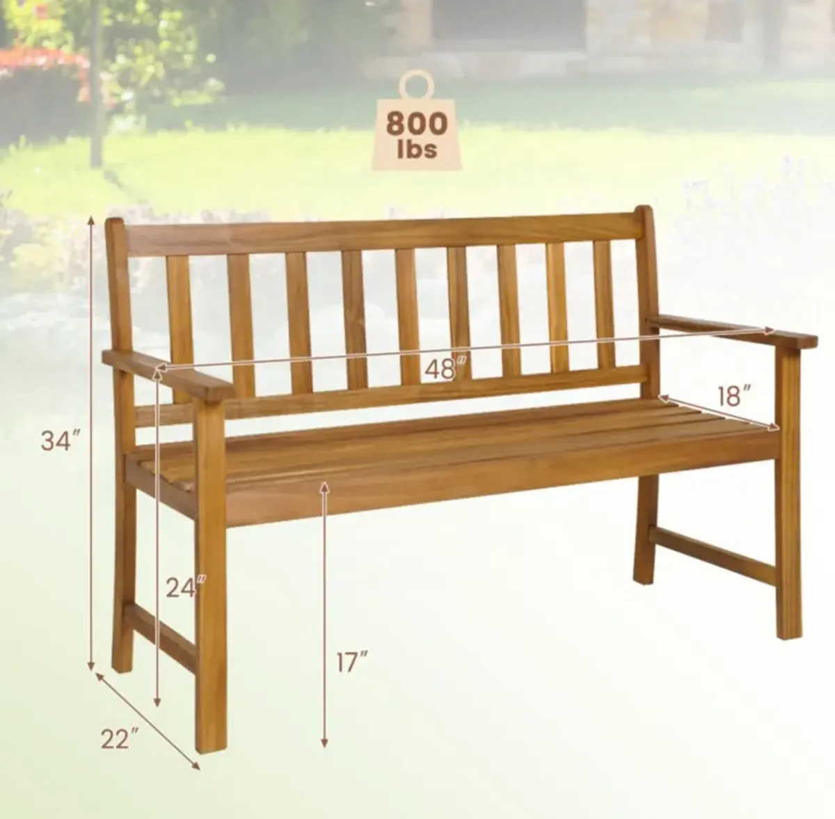 Hivvago 2-Person Outdoor Acacia Wood Bench with Backrest