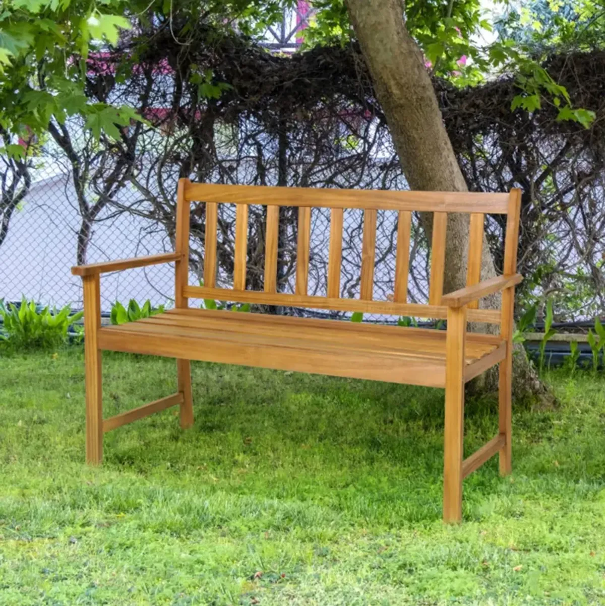 Hivvago 2-Person Outdoor Acacia Wood Bench with Backrest