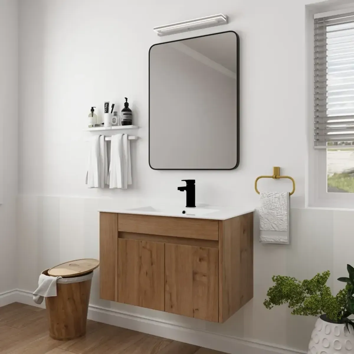 30 Inch Bathroom Vanity With Ceramic Basin And Adjust Open Shelf