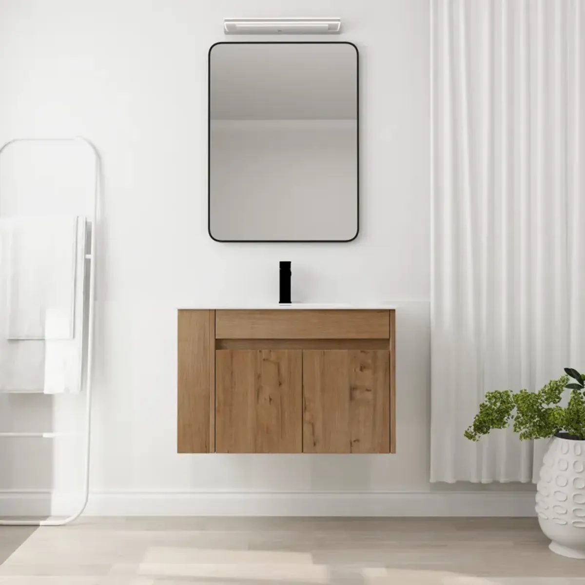 Streamdale 30 Inch Bathroom Vanity With Ceramic Basin And Adjust Open Shelf