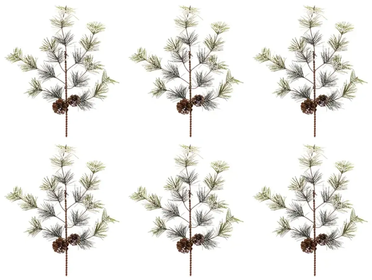 Christmas Pine Spray - Wintry Green And Brown (Set of 6)