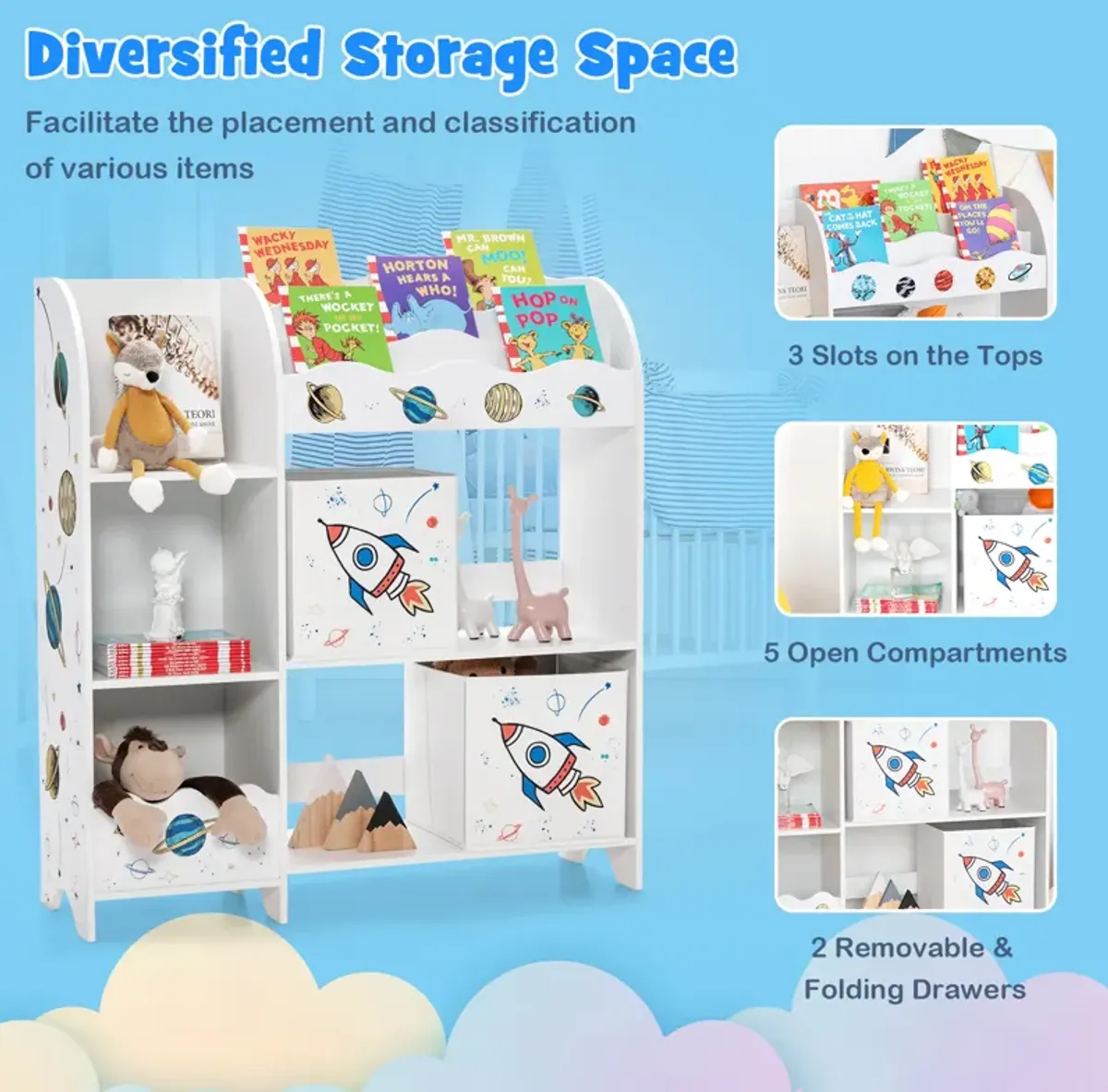 Kids Toy and Book Organizer Children Wooden Storage Cabinet with Storage Bins