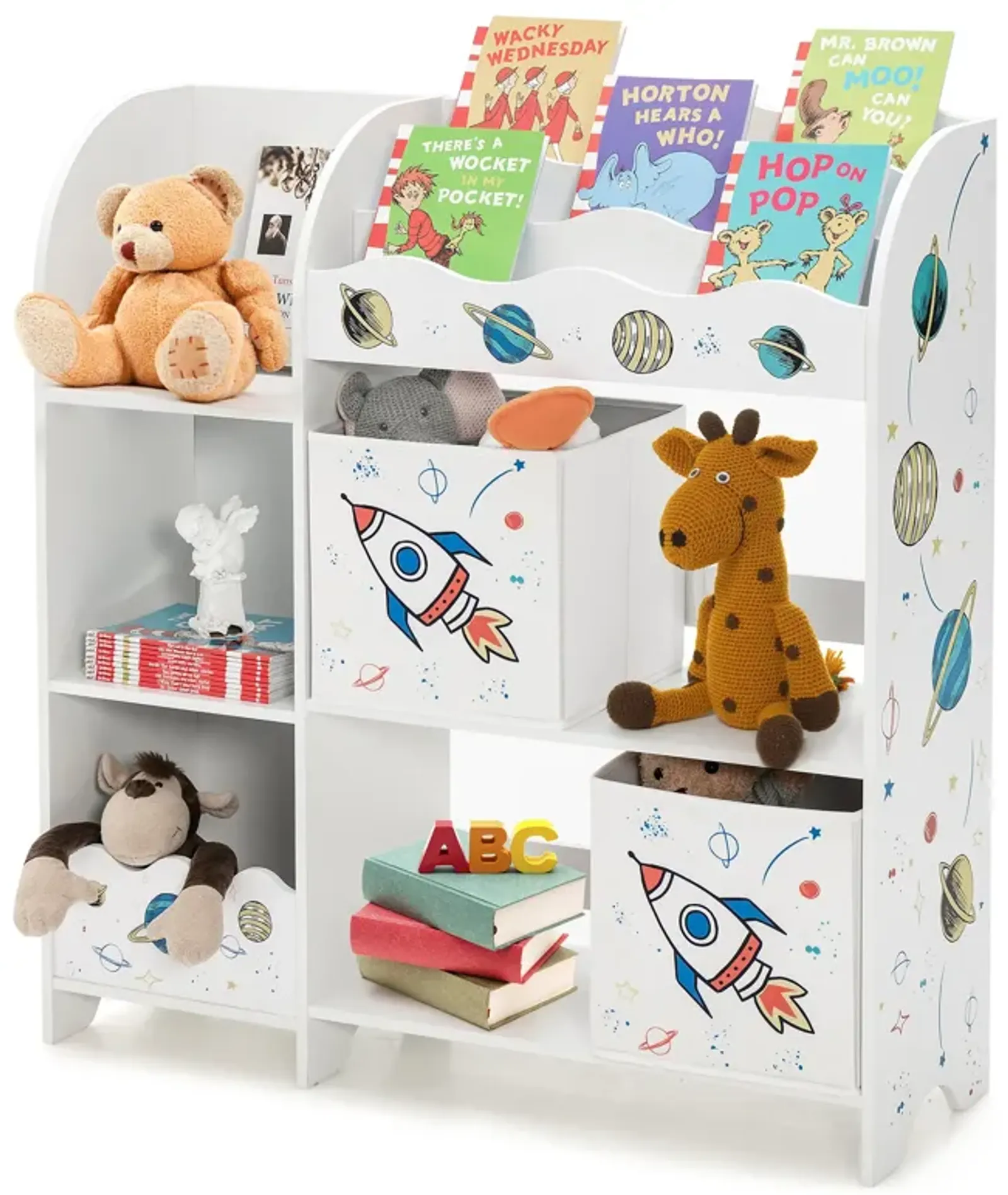 Kids Toy and Book Organizer Children Wooden Storage Cabinet with Storage Bins