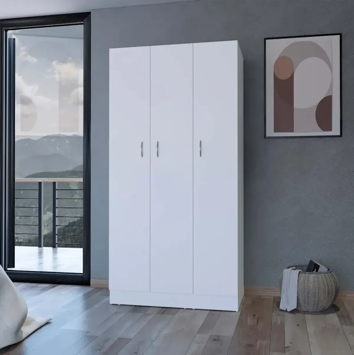 Augusta 3-Door Wardrobe With Hanging Rod White