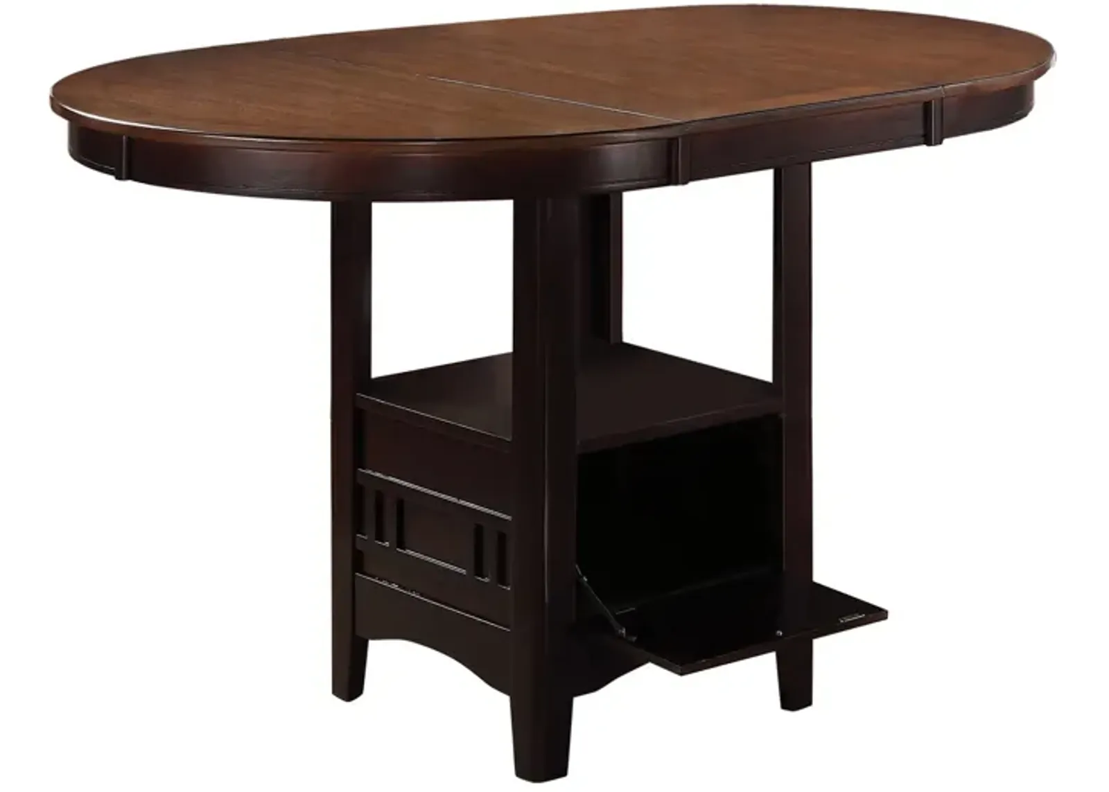 Dual Tone Counter Height Dining Table With Storage Base, Brown-Benzara