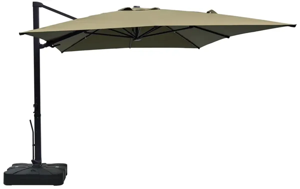 10 ft 360° Rotation Square Cantilever Patio Umbrella with BaseandLED Light in Taupe