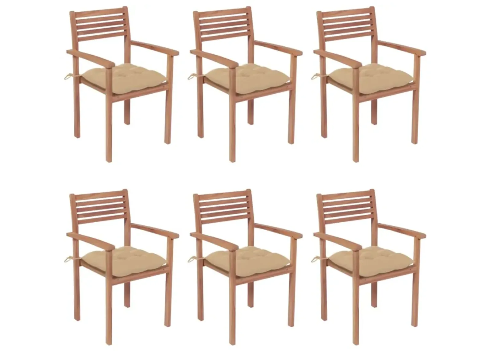 vidaXL Stackable Garden Chairs with Cushions 6 pcs Solid Teak Wood