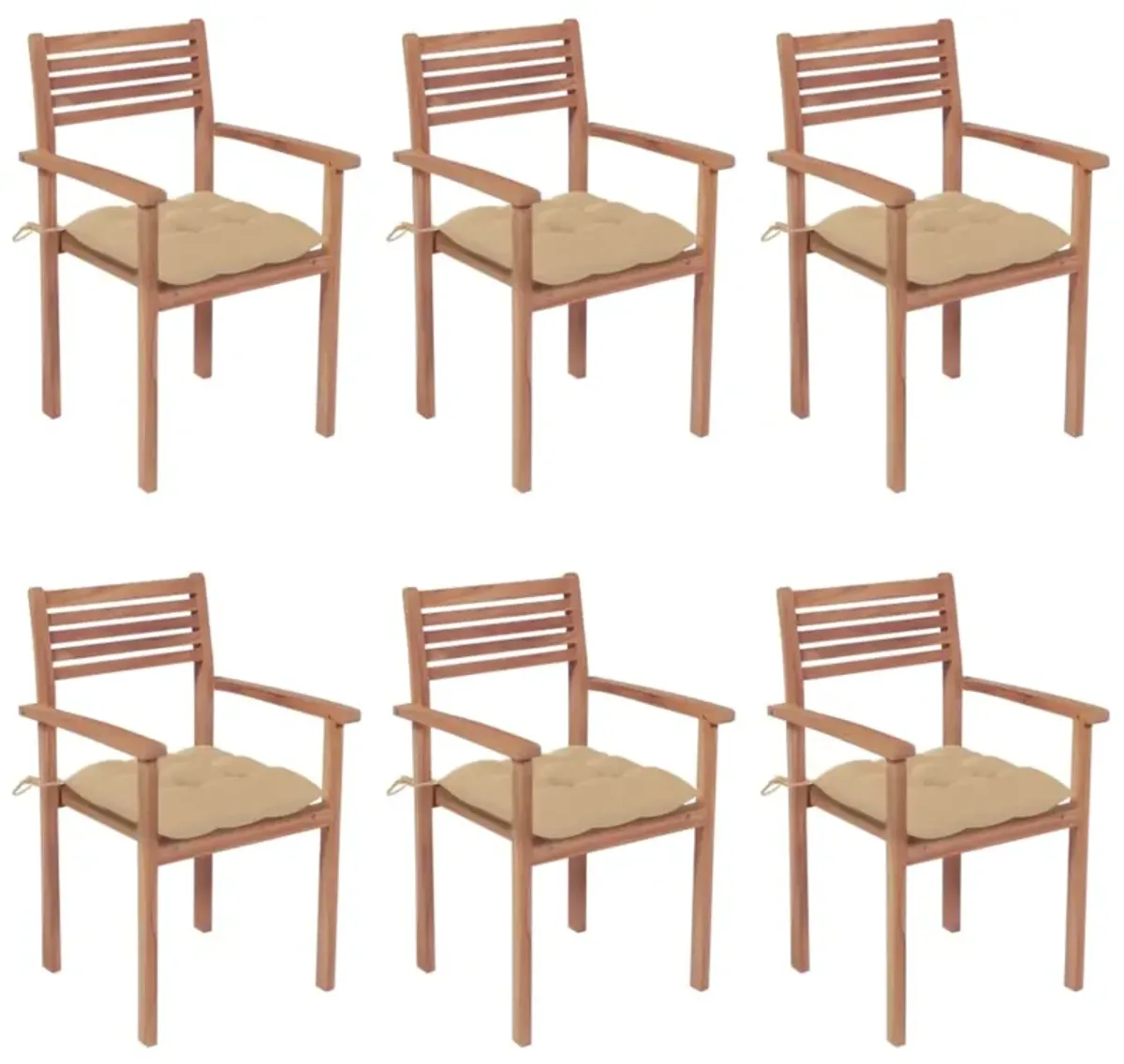 vidaXL Stackable Garden Chairs with Cushions 6 pcs Solid Teak Wood