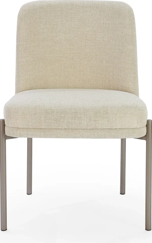Dion Upholstered Dining Chair in Natural Light Linen and Brushed Nickel Metal - Set of 2