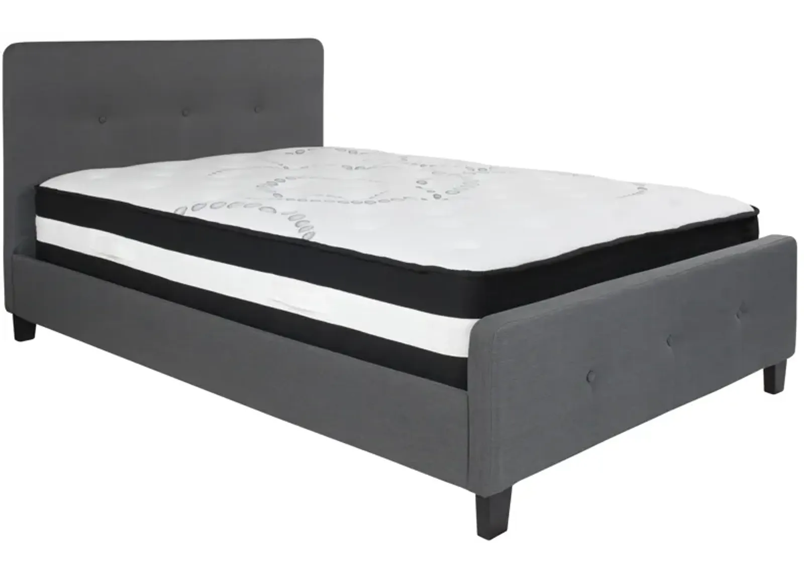 Tribeca Full Size Tufted Upholstered Platform Bed in Dark Gray Fabric with Pocket Spring Mattress