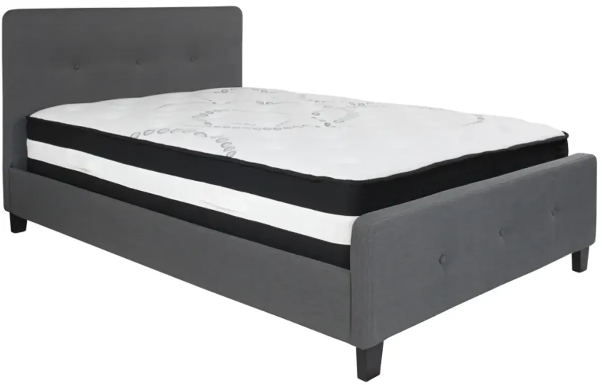 Tribeca Full Size Tufted Upholstered Platform Bed in Dark Gray Fabric with Pocket Spring Mattress