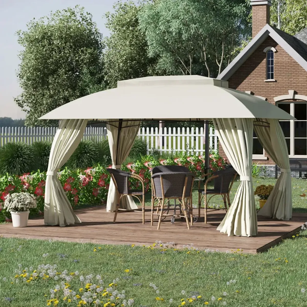 Beige Garden Structure: 13x10 Patio Gazebo with Double Vented Roof