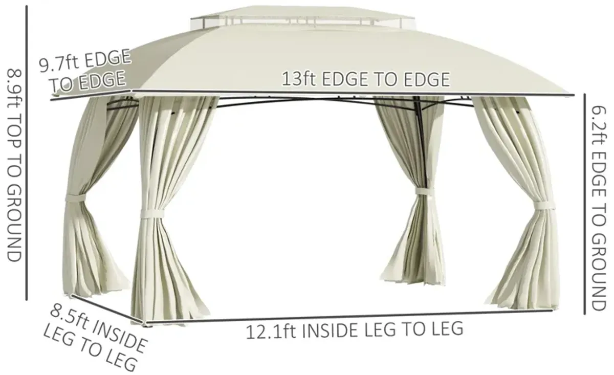 Beige Garden Structure: 13x10 Patio Gazebo with Double Vented Roof