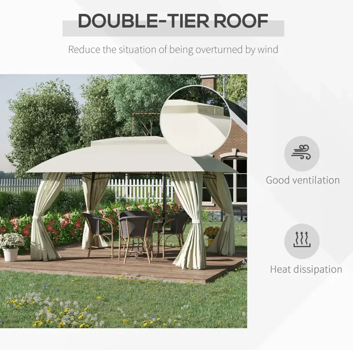 Beige Garden Structure: 13x10 Patio Gazebo with Double Vented Roof