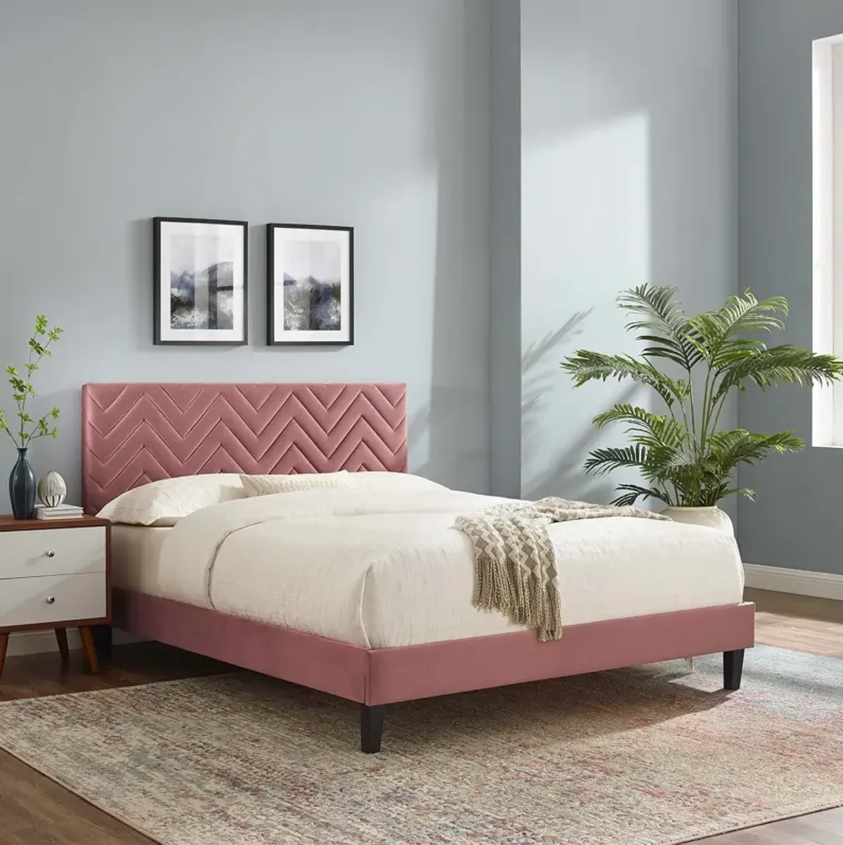 Modway - Leah Chevron Tufted Performance Velvet King Platform Bed