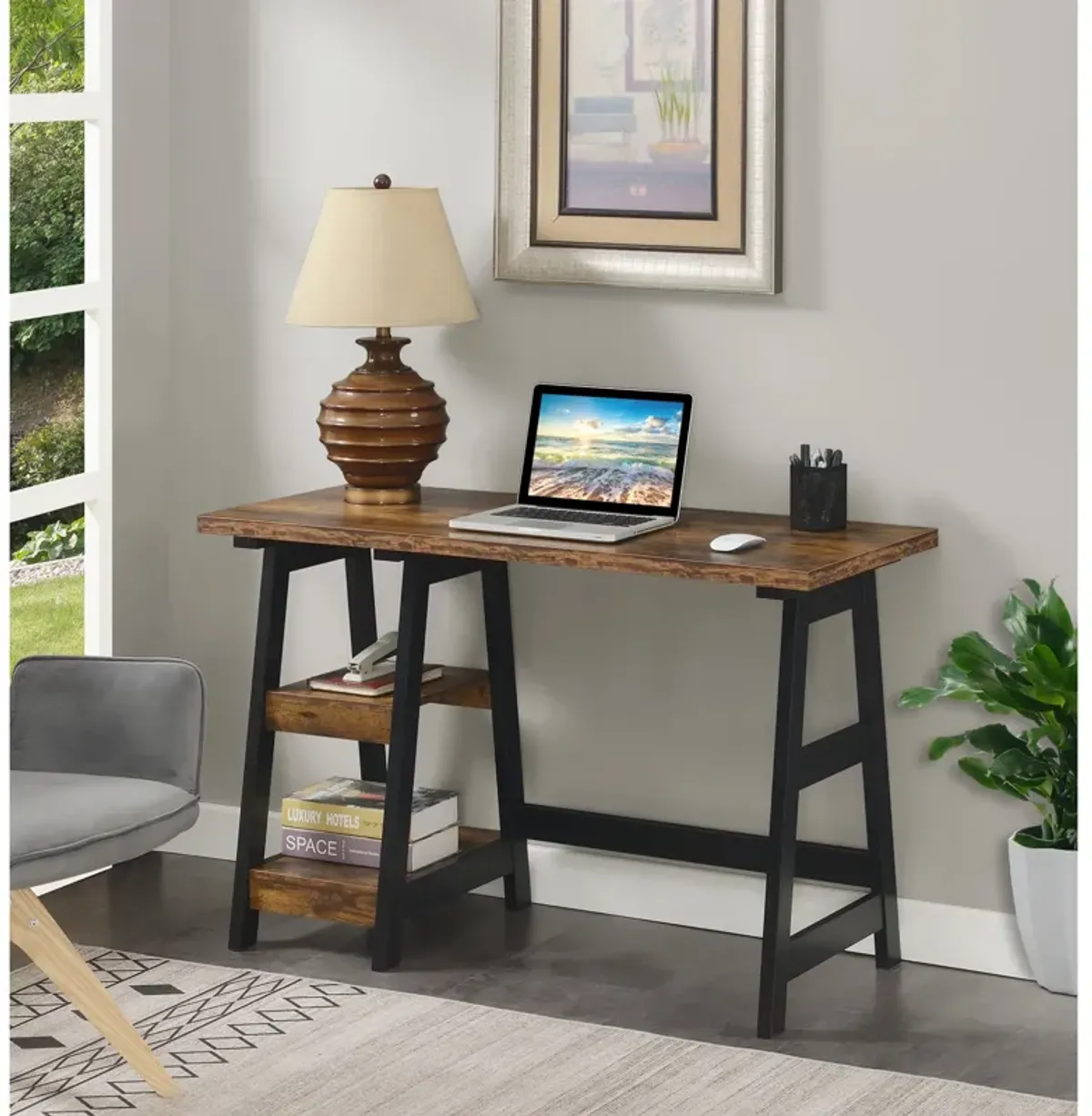 Convenience Concepts Designs2Go Trestle Desk with Shelves