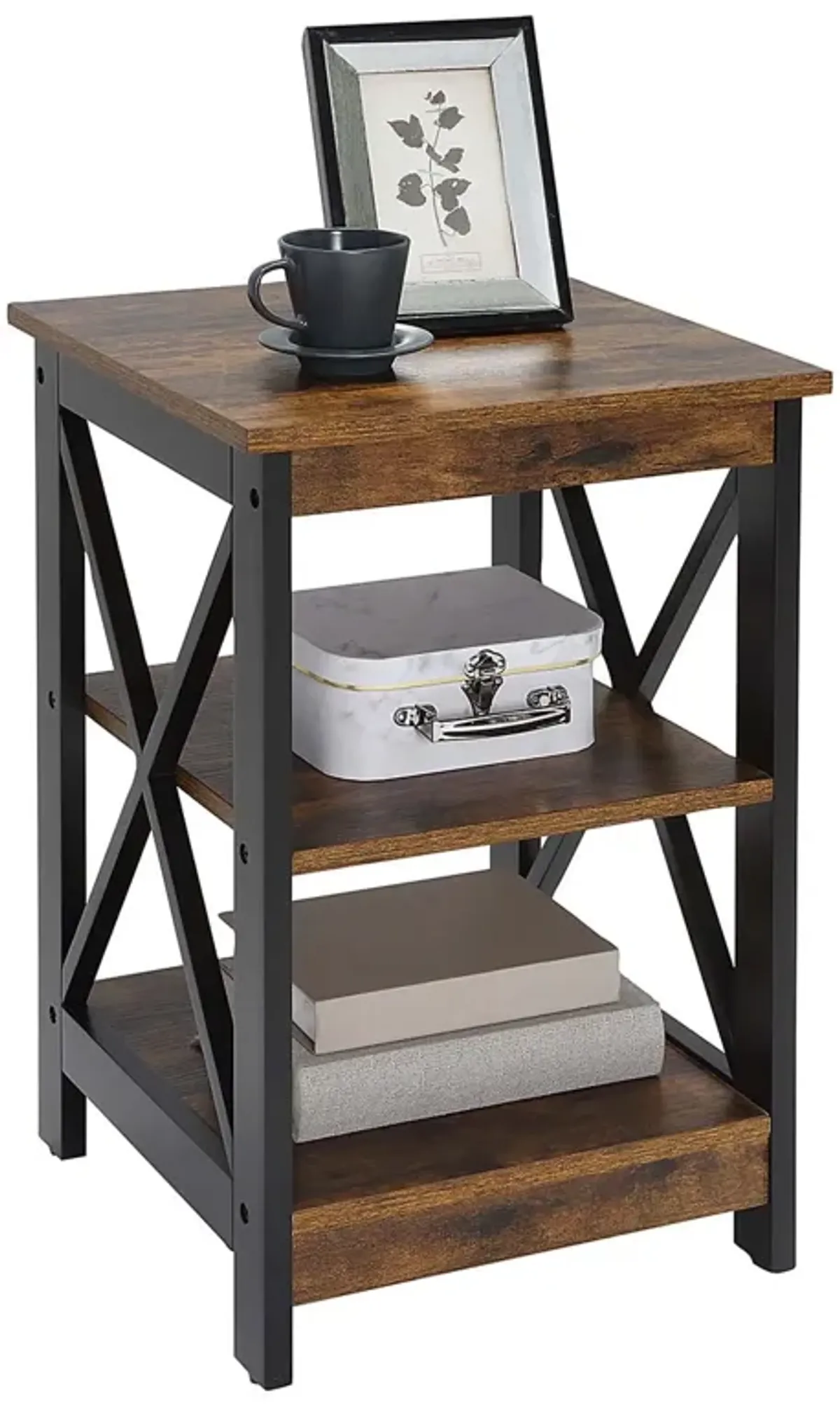 Convenience Concepts Oxford End Table with Shelves, Barnwood/Black